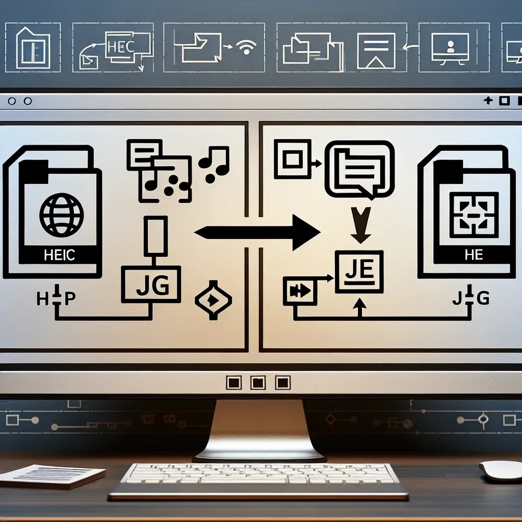 "Imagem ilustrativa mostrando o processo de conversão de arquivos HEIC para JPG, destacando ferramentas e passo a passo, ideal para o guia completo e prático sobre conversão de formatos de imagem."
